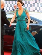 Sexy V Neck Cap Sleeves Hunter Blue Evening Dresses Kate Middleton Green Celebrity - 3