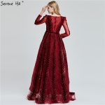 Velvet Wine Red Evening Dresses Long Sleeves Luxury Design Beading Formal Dress Serene Hill Plus Size La60903 - 4