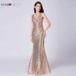 Plus Size Gold Sequined Evening Dresses Ever Pretty Mermaid V-neck Elegant Women Formal Party Long Abendkleider - 3