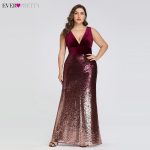 Plus Size Evening Dresses Long Ever Pretty Sexy V-neck Sleeveless Sequined Burgundy Blush Pink Vintage Mermaid Party Gowns - 2