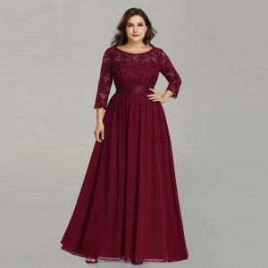 Plus Size Ever Pretty Evening Dresses Long Ep07412 Elegant Sleeve A-line Lace Chiffon Navy Blue Winter Wedding Guest Dresse