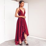Burgundy Dress For Wedding Party Elegant A Line Deep V Neck Spaghetti Strap High Low Sexy Bridesmaid Dresses With Cross Back - 3