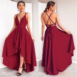Burgundy Dress For Wedding Party Elegant A Line Deep V Neck Spaghetti Strap High Low Sexy Bridesmaid Dresses With Cross Back