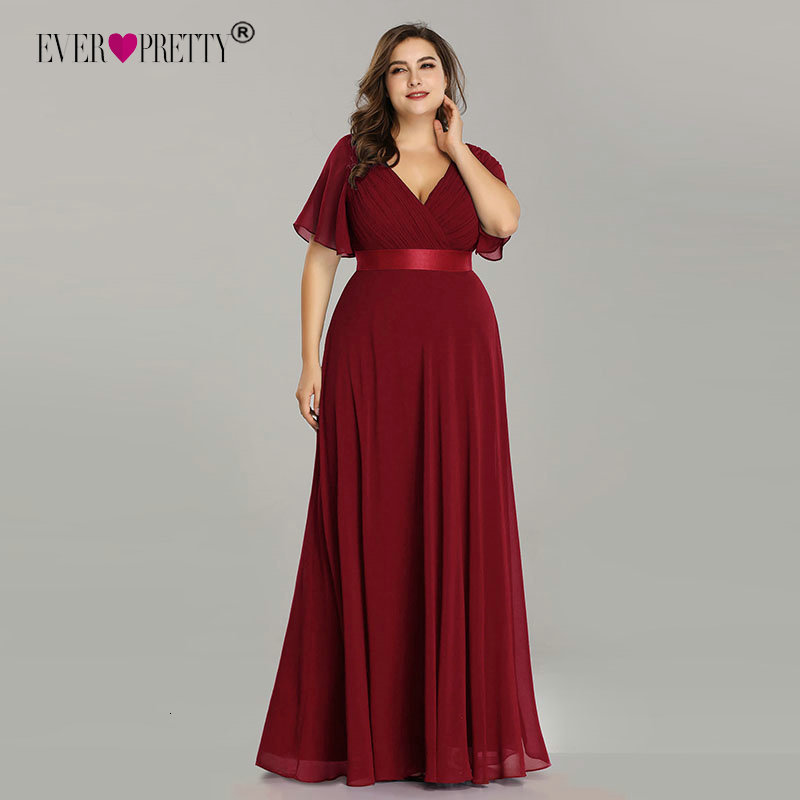 Elegant Plus Size Long Bridesmaid Dress V Neck Short Sleeve Aline Burgundy Gown For Wedding Party Guest By Ever Pretty - 11