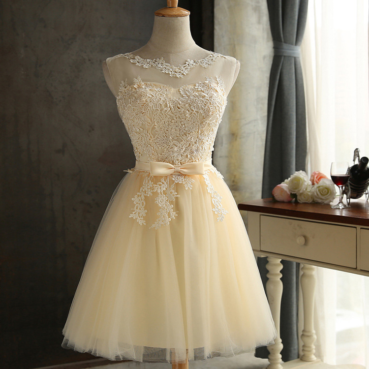 Elegant Hjzy65x Short Laceup Bridesmaid Dresses In Champagne Grey Red For Wedding Prom Party - 9