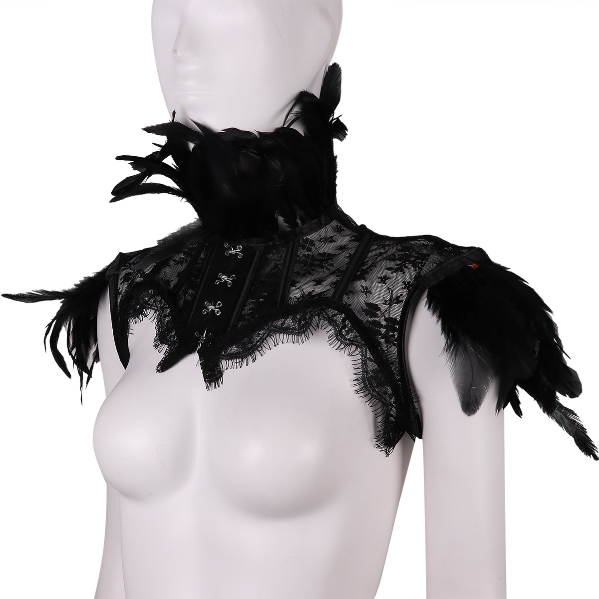 Womens Vintage Gothic Feather Collar Lace Shrug Retro Punk Bolero Jacket For Halloween Goth Rave Parties - 8