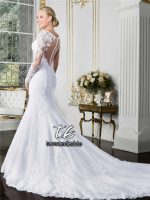 Sheer O-neck Long Sleeve Mermaid Wedding Dress See Through Illusion Back White Bridal Gowns With Lace Appliques - 3