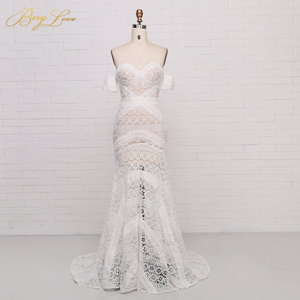 Romantic Boho Lace Mermaid Wedding Dress Sweetheart Neckline White Bridal Gown For Beach Hawaiian Summer Wedding - 12