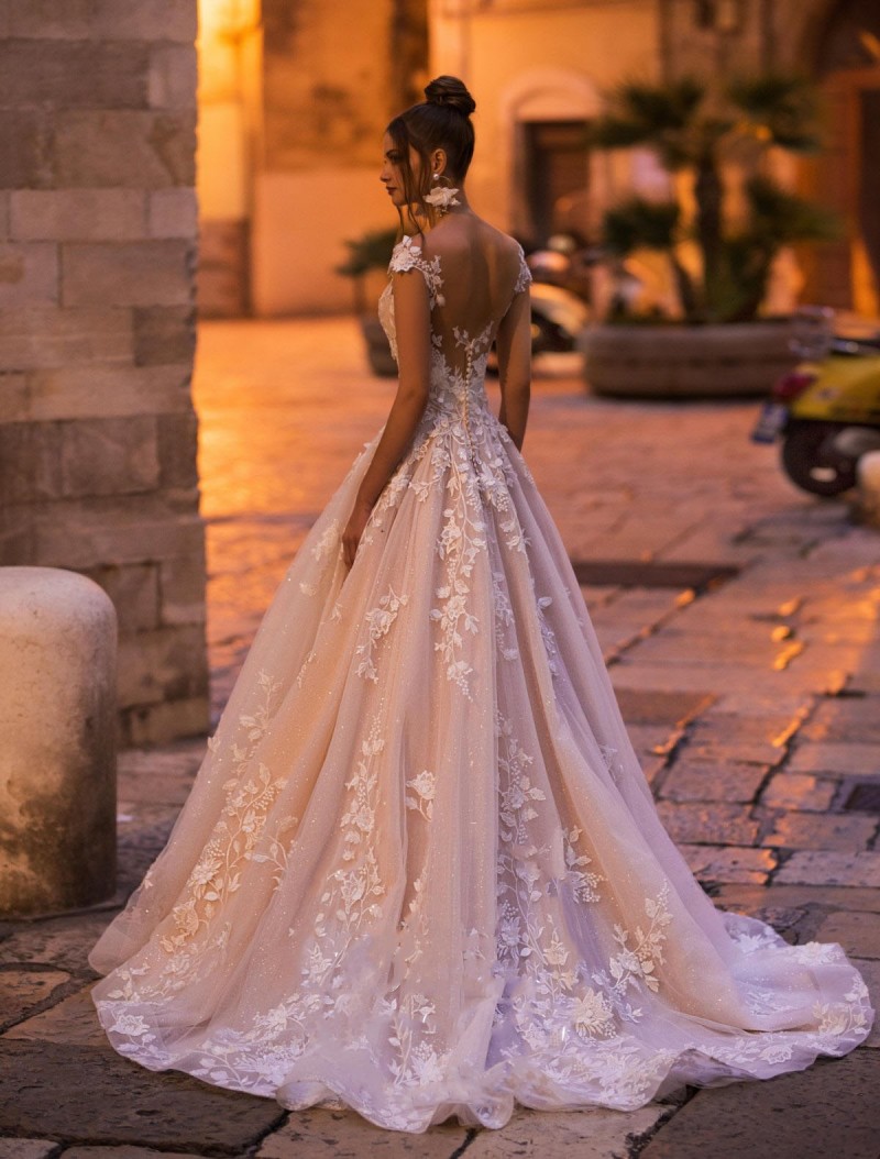 Elegant Backless Aline Wedding Dress With 3d Floral Appliques Modest Lace Cap Sleeves Bridal Gown Vestido De Noiva - 4