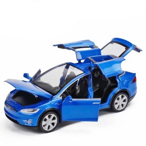 1 32 Tesla Model X Alloy Car With Pull Back Electronic Toy Simulation Lights And Music Toys For Kids Gift - 2