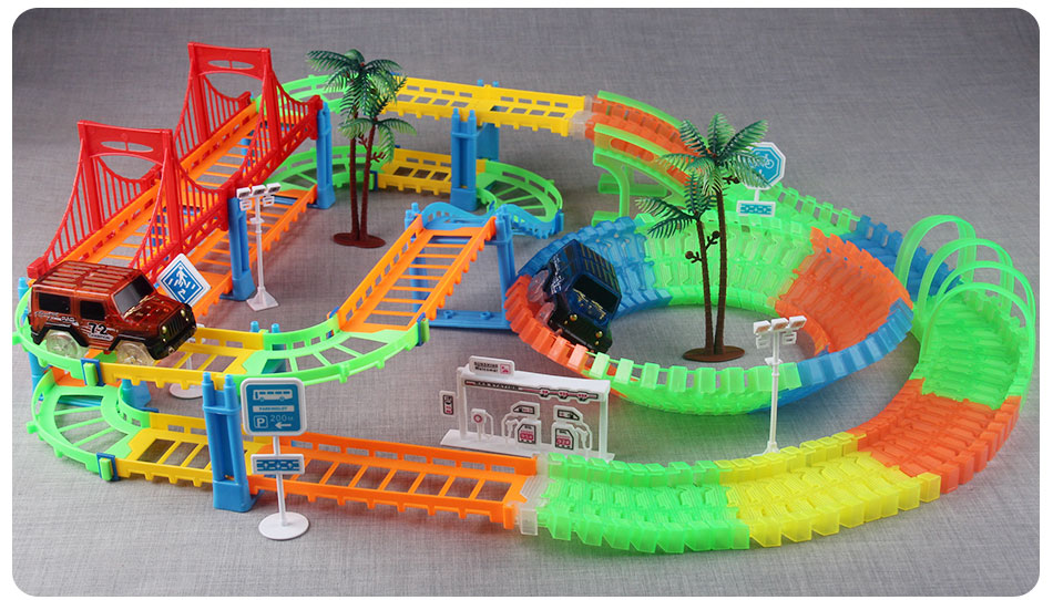 Childrens Educational Diy Railway Racing Track Play Set With Bendable Magic Tracks Flashing Electronic Light Cars - 11
