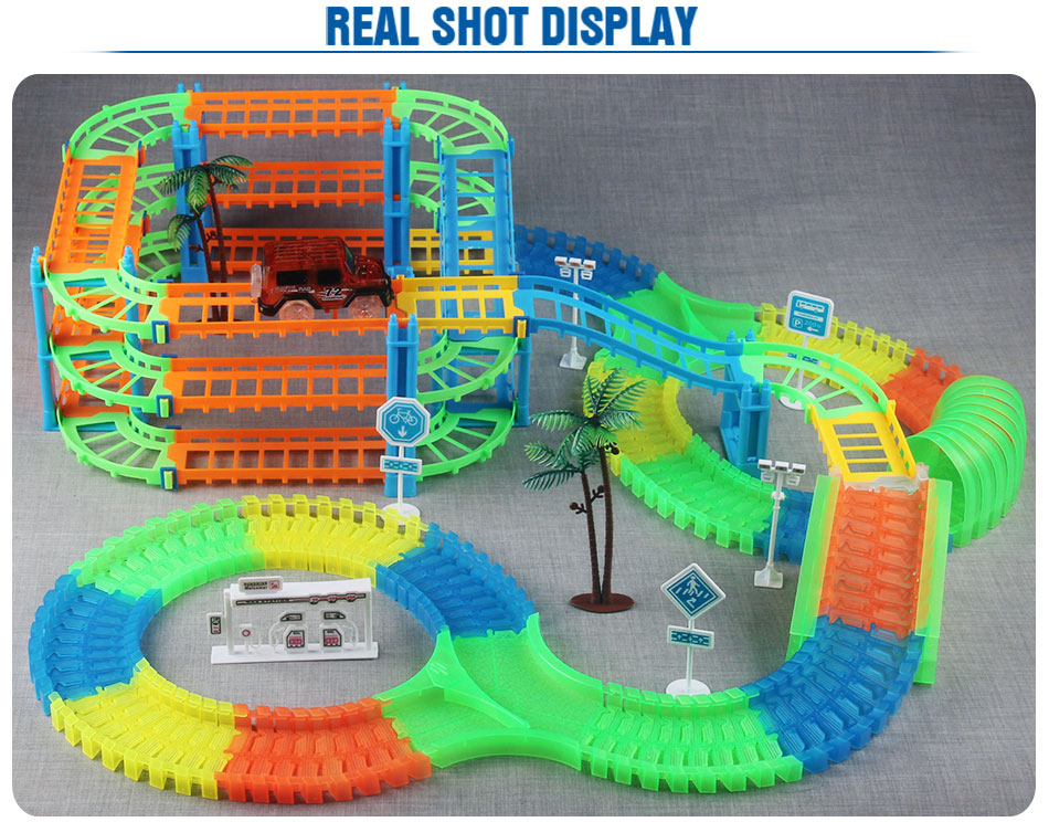 Childrens Educational Diy Railway Racing Track Play Set With Bendable Magic Tracks Flashing Electronic Light Cars - 10