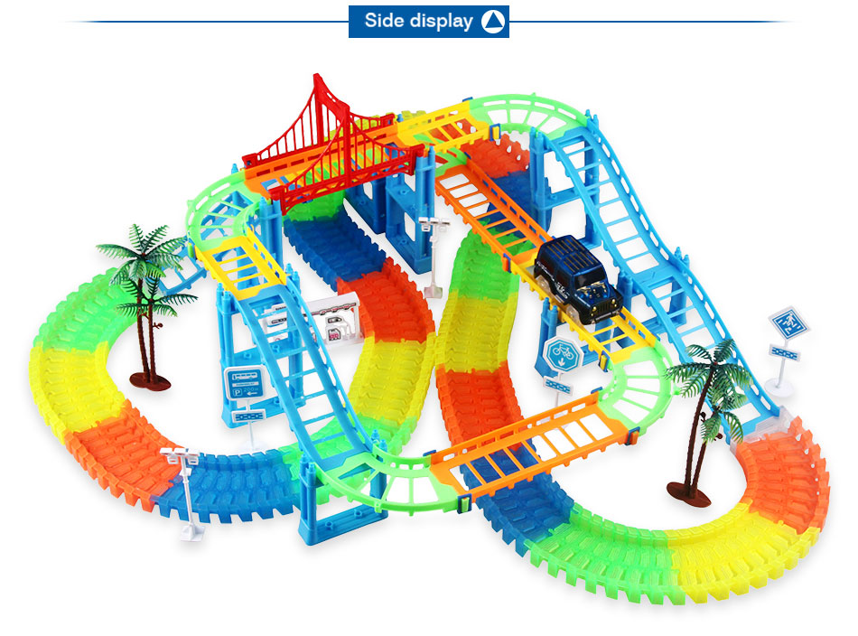 Childrens Educational Diy Railway Racing Track Play Set With Bendable Magic Tracks Flashing Electronic Light Cars - 3