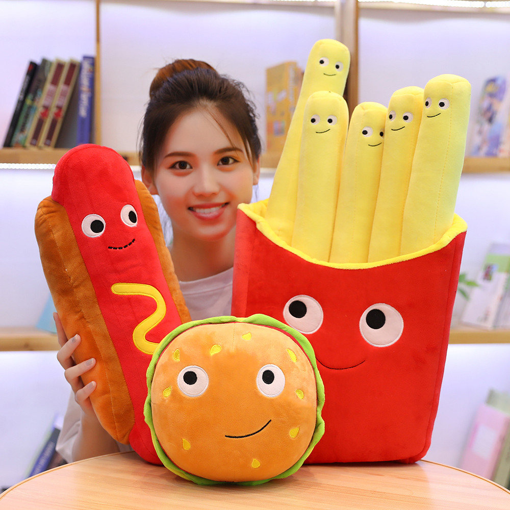 Adorable Stuffed Food Pillows Cartoon Hamburger Ice Cream Pizza French Fries Popcorn Cake Kids Birthday Gift - 4