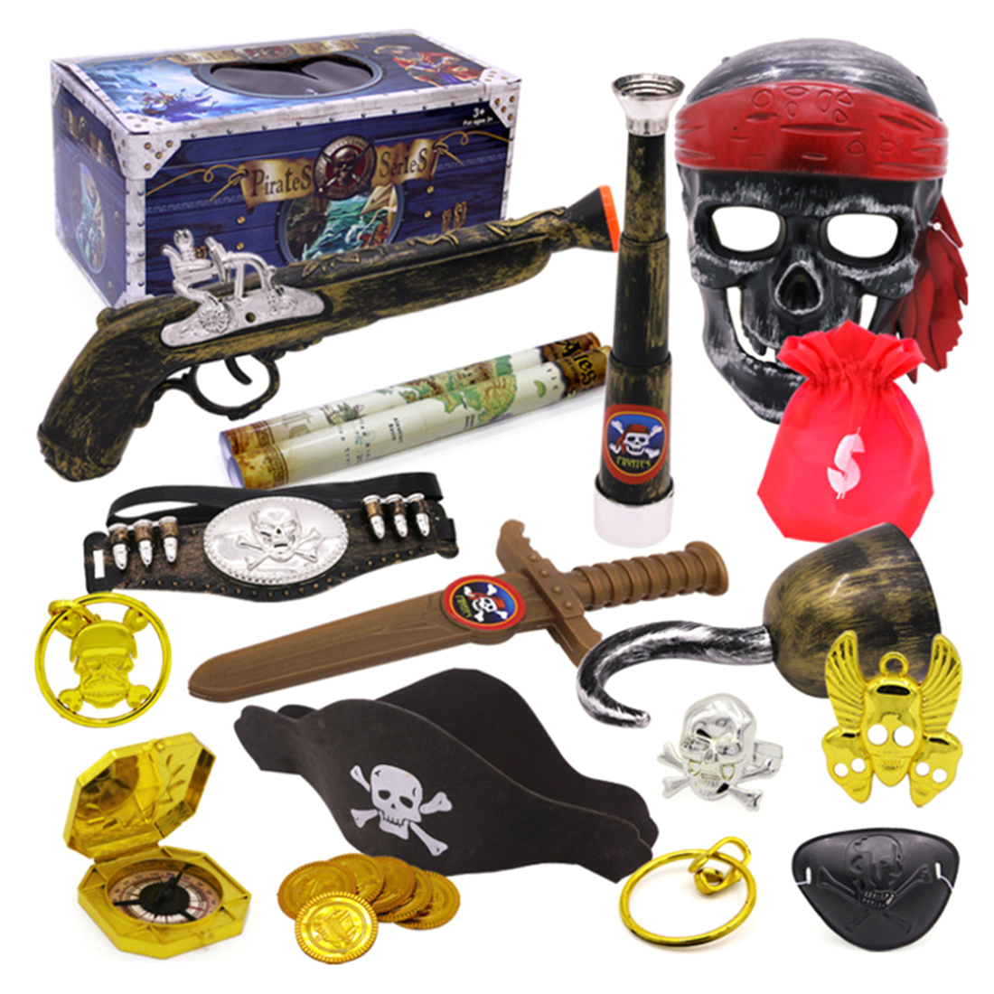 Pirate Themed Toy Set With Party Decorations Dressup Accessories Treasure Chest Ideal Birthday Gift For Kids Aged 3 - 1