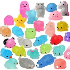 30pcs Mochi Squishy Toys Glitter Mini Animal Shaped Squishies Party Favors For Kids Stress Relief Xmas Gifts
