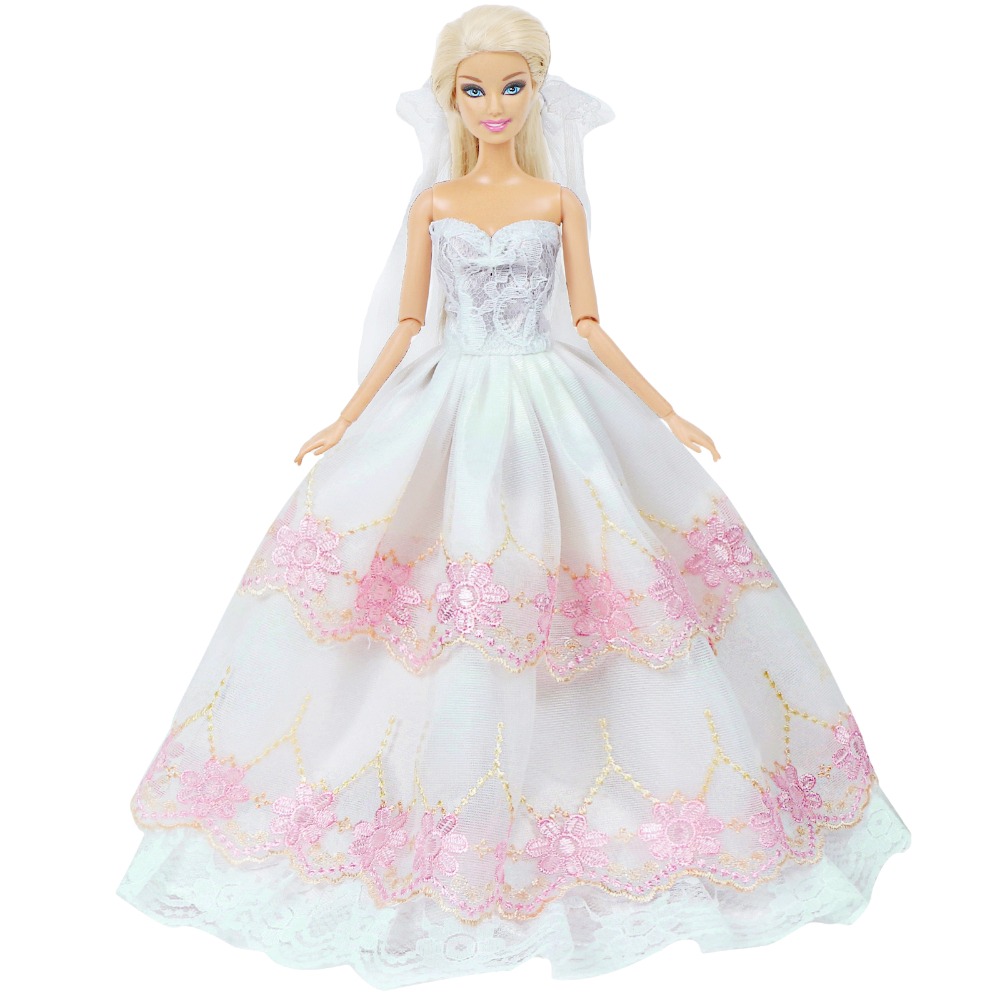 Handmade Barbie Doll Wedding Dress Princess Evening Party Gown Long Skirt Bridal Veil Xmas Diy Toy Accessories - 8