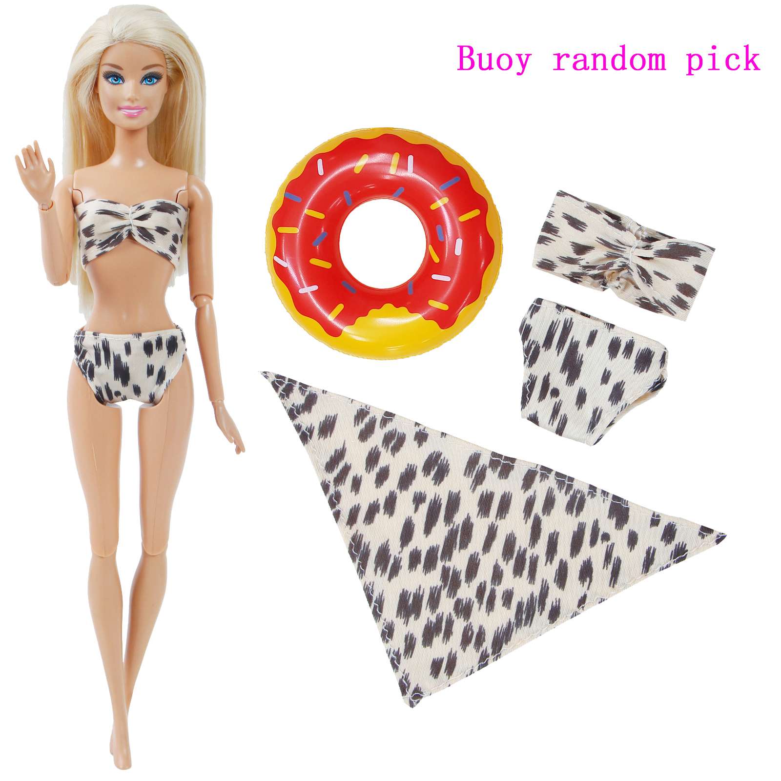 Barbie Doll Swimwear Set Lovely Bikini Beach Bathing Clothes And Random Swim Buoy Ring Toy For Girls - 8