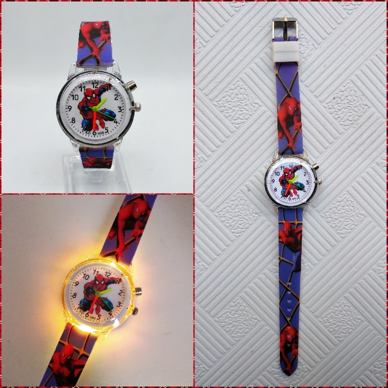 Kids Luminous Spiderman Watch With Flashing Light Silicone Strap Boys Girls Timepiece - 6