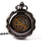 Black Full Steel Luminous Mechanical Pocket Watch Steampunk Vintage Hollow Analog Skeleton Hand Winding - 4