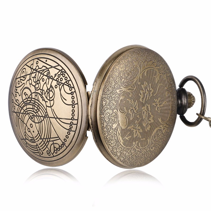 Vintage Doctor Who Antique Bronze Pocket Watch Retro Style Quartz Pendant Necklace Classic Full Hunter Chain Clock - 4
