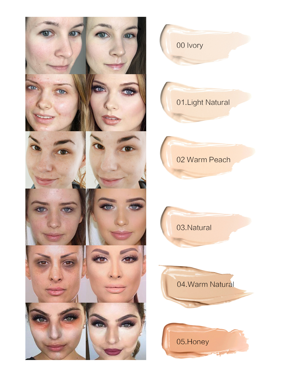 Sace Lady Waterproof Full Coverage Liquid Concealer Eye Dark Circle Corrector Face Makeup Base 8 Colors 6ml - 3