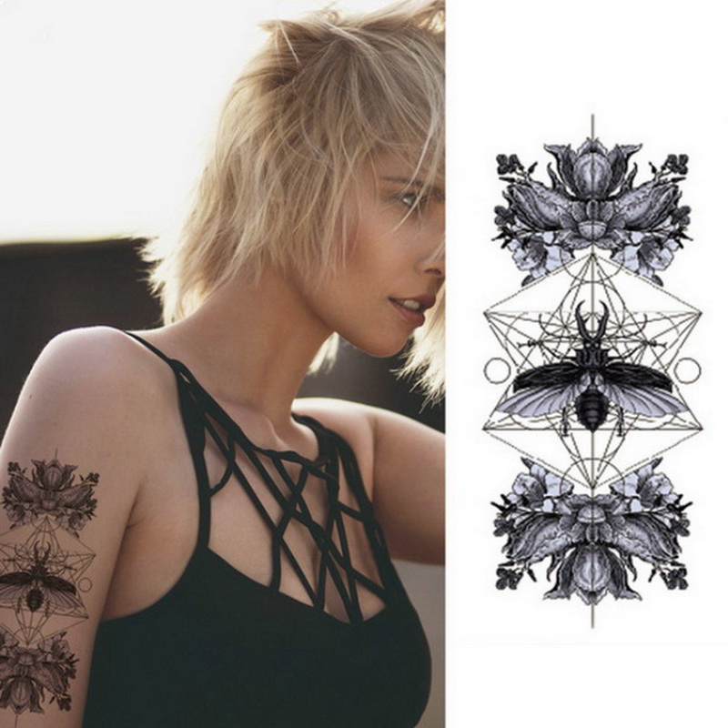 1pcs Watercolor Cool Henna Rose Flowers Temporary Body Tattoo Beautiful Shoulder Thigh Back Decor Lace Owl Women Paint - 5
