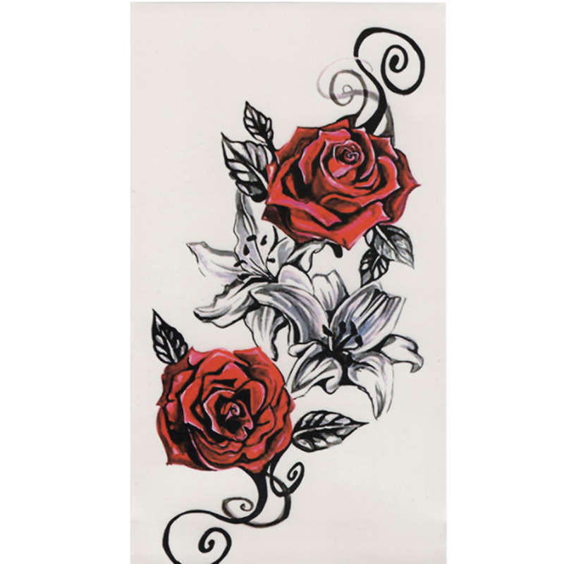 1pcs Watercolor Cool Henna Rose Flowers Temporary Body Tattoo Beautiful Shoulder Thigh Back Decor Lace Owl Women Paint - 2