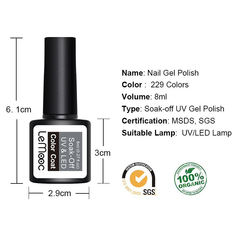 Lemooc 8ml Gray Series Uv Gel Nail Polish Matte Top Coat Semipermanent Soakoff Varnish For Diy Nail Art - 2