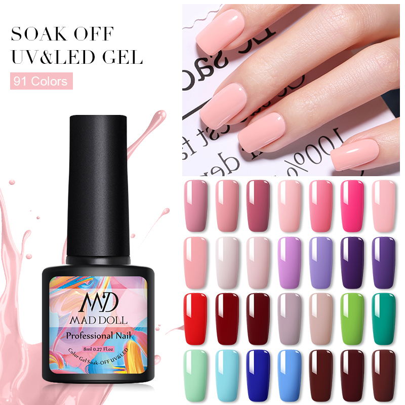 Mad Doll Soak Off Uv Gel Nail Polish 8ml 60 Vibrant Colors No Wipe Top Base Coat - 10