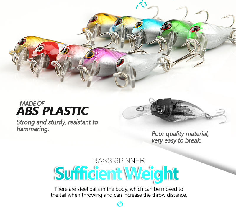 Donql 10pcs Mixed Color Fishing Lure Set Minnow Baits Wobbler Crankbaits With Treble Hooks Durable Hard Bait Tackle Kit - 12