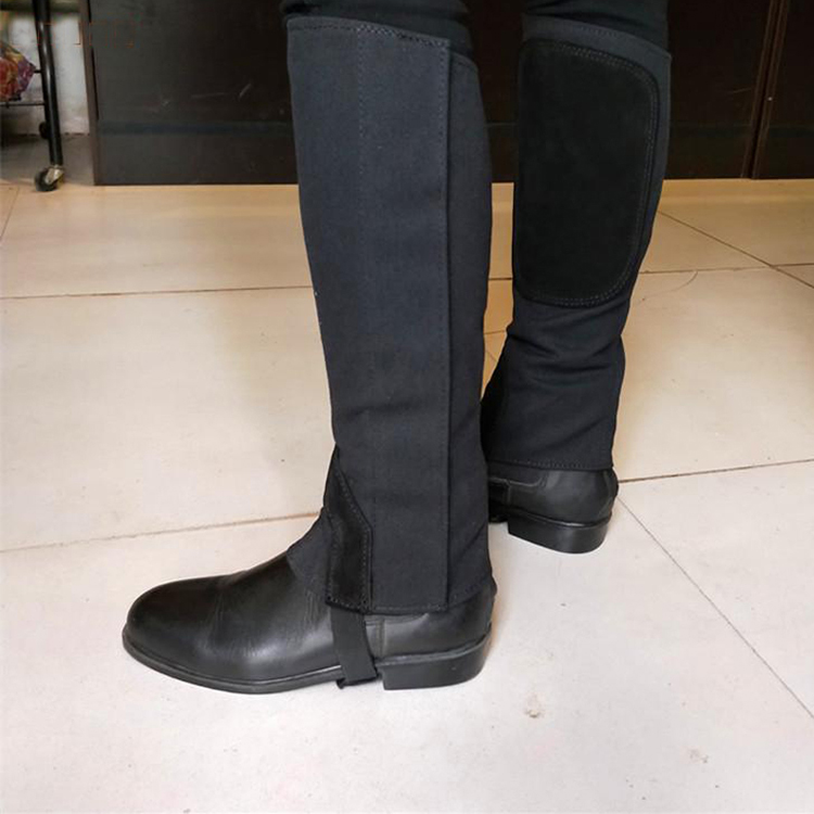 Quality Leather Equestrian Horse Riding Gaiters Half Chaps In Black Soft Canvas Leg Protectors 1 Pair - 3