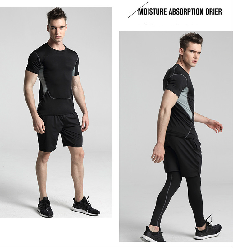 Mens Plus Size Dry Fit Compression Sportswear Gym Training Workout Jogging Running Tracksuit Set - 8