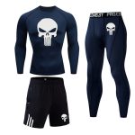 Men Compression Set Mma Long Sleeve T-shirt Men's Tight Pants Fitness Bodybuilding Clothes Skull Punisher Rashguard Sport Suit - 2