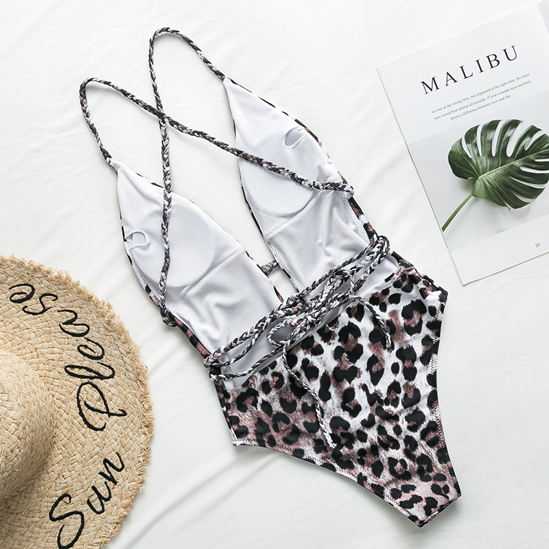 Sexy One Piece Swimsuit Womens High Cut Monokini Deep Vneck Halter Neon Bikini Bathing Suit Bodysuit Swimwear - 40