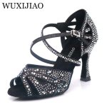 Wuxijiao Hot Black And White Flash Cloth Women's Latin Dance Shoes Ballroom Party Square Soft Heel 7 5cm - 2