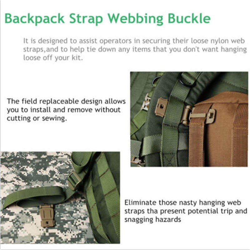 Outdoor Camping Hiking Tactical Backpack Molle Attach Strap Buckle Bushcraft Kit With Webbing Belt Clip - 7