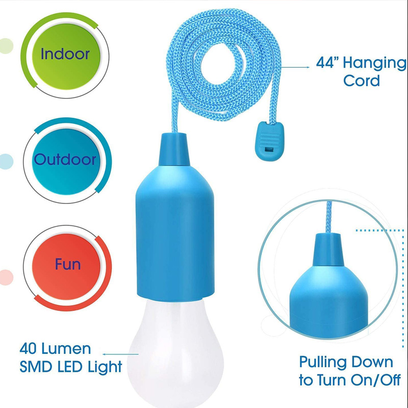 Led Hanging Light Bulb Battery Powered Colorful Pull Cord Bulbs Drop Lamps For Outdoors Camping Home Garage Patio And Tent - 3
