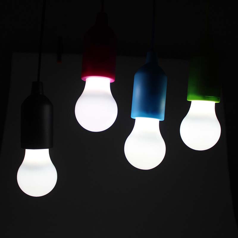 Colorful Led Hanging Light Bulb Battery Powered Outdoor Pull Cord Drop Lamps For Camping Home Garage Patio Tent - 7