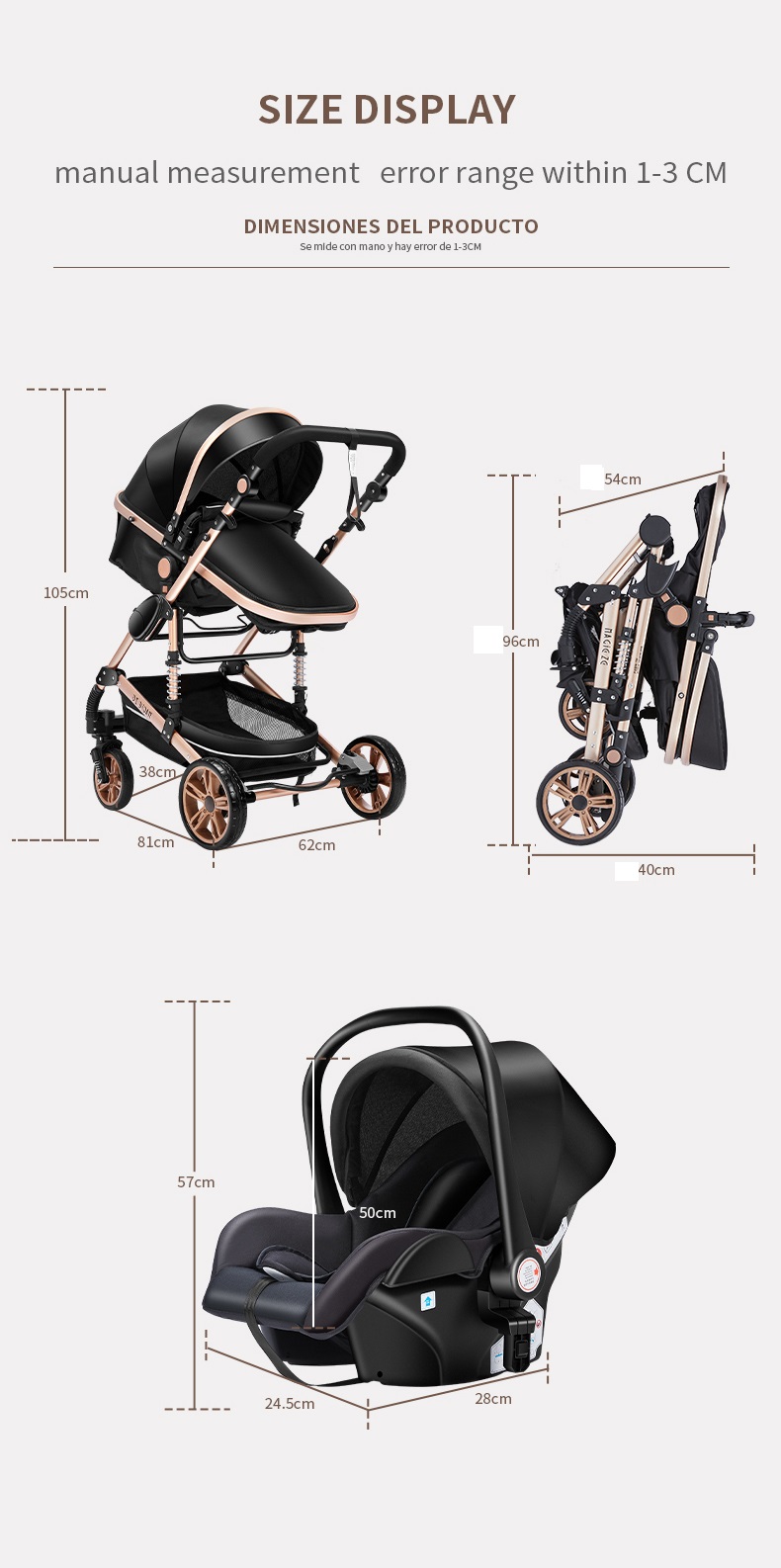 3in1 Lightweight Baby Stroller High Landscape Pram 036 Months Infant Carriage Trolley - 14