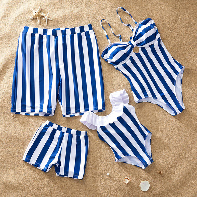 Mommy And Me Matching Striped Swimwear Onepiece Family Look Outfits Mother Daughter Swimsuits - 11