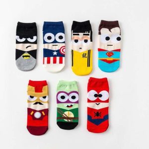 Kids Super Hero Cartoon Socks For Teenagers Short Batman Captain America Iron Man Spiderman Cotton