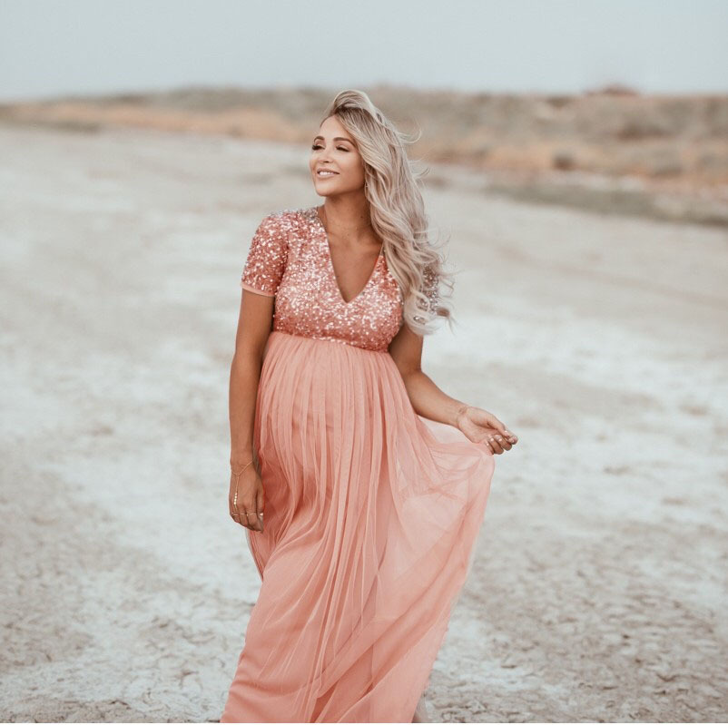 Deluxe Sequin Tulle Maternity Maxi Gown Pregnancy Photoshoot Dress Photography Props For Pregnant Women - 4