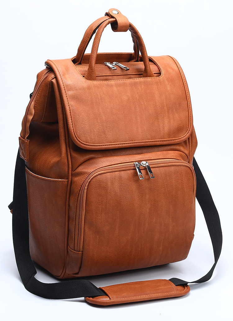 Unisex Pu Leather Baby Diaper Backpack Waterproof Maternity Bag With Stroller Straps And Changing Pad - 3