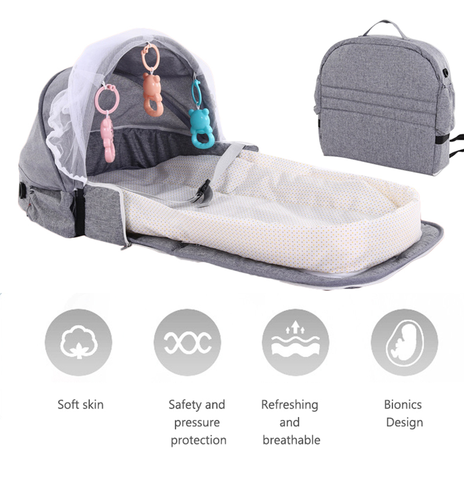 Portable Foldable Newborn Baby Travel Bed With Toy Bar Multifunction Nest Cot Mosquito Net Included - 2