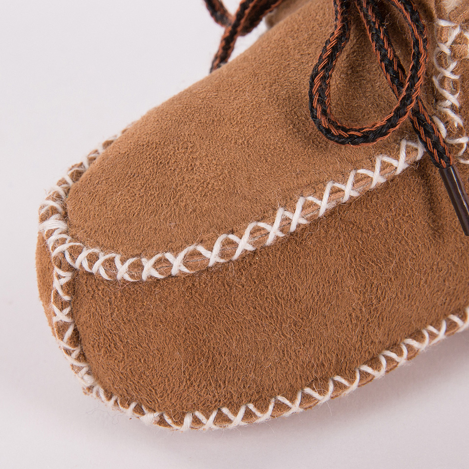 Genuine Leather Baby Moccasins Plush Sheepskin Booties Toddler Girls Winter Warm Fur Boots - 7