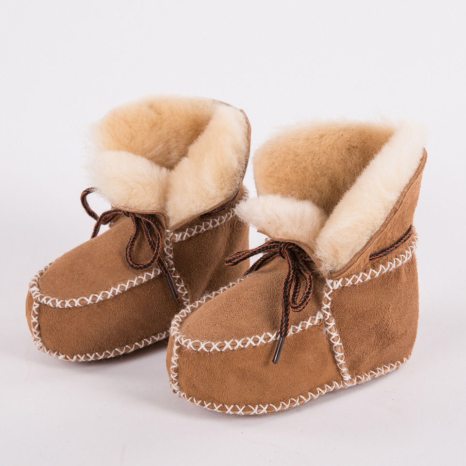 Genuine Leather Baby Moccasins Plush Sheepskin Booties Toddler Girls Winter Warm Fur Boots - 4