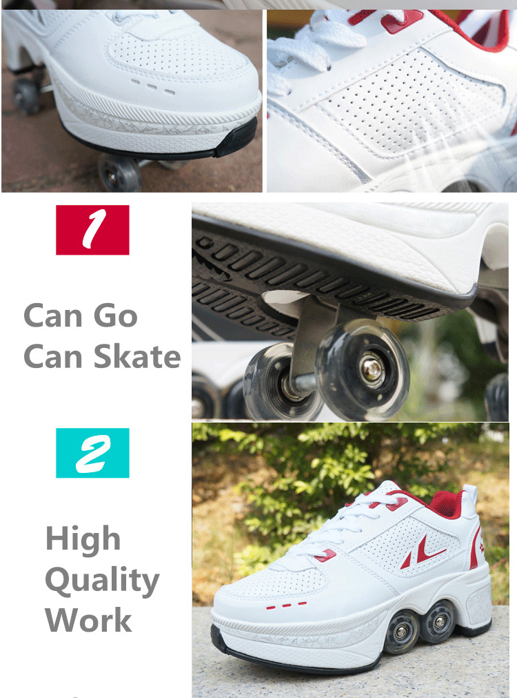 Unisex Adult Casual Sneakers With Deformable Skates Fourwheeled Runaway Shoes For Couples - 13