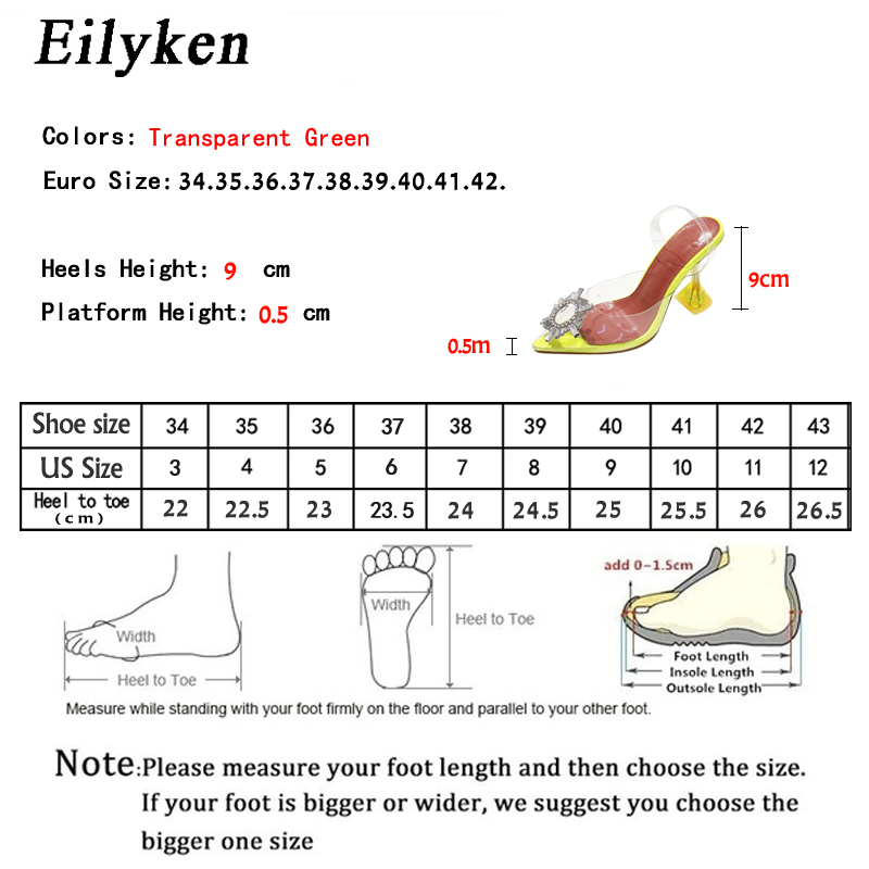 Eilyken Womens Yellow Transparent Pvc Pumps With Crystal Embellished Pointy Toe Perspex Spike Heel Back Strap Sandals - 1