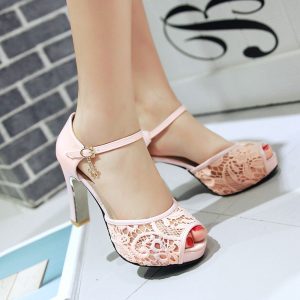 Women Summer Lace Mesh Shoes Fish Mouth High Heel Ladys Platform Sandals Evening Dress Wedding Femal Zapatos De Mujer 43 - 2